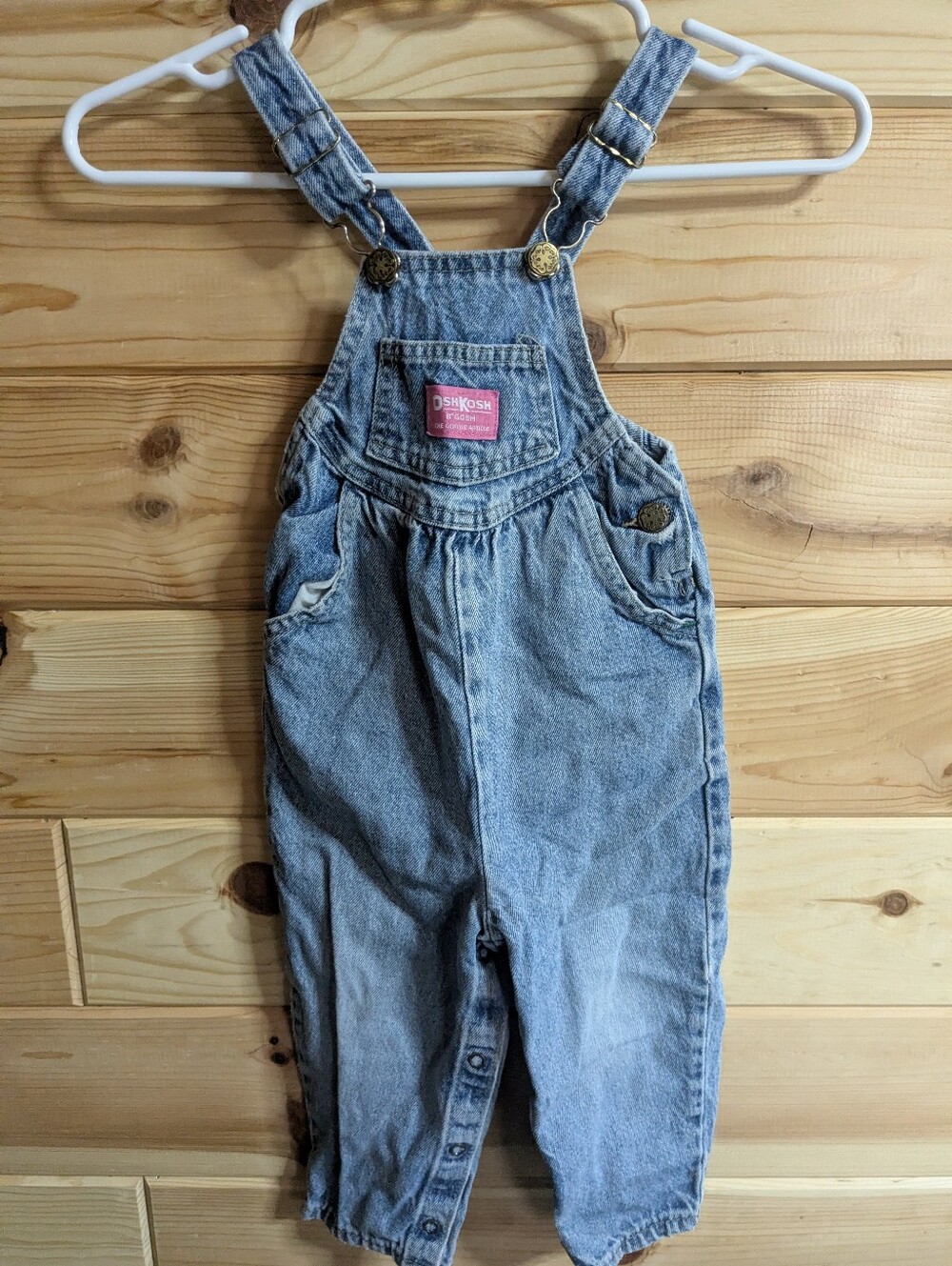 Vintage OshKosh B'gosh Overalls Kids Girls 2T Blue Denim Vestbak 90s Snap Leg - Picture 11 of 11